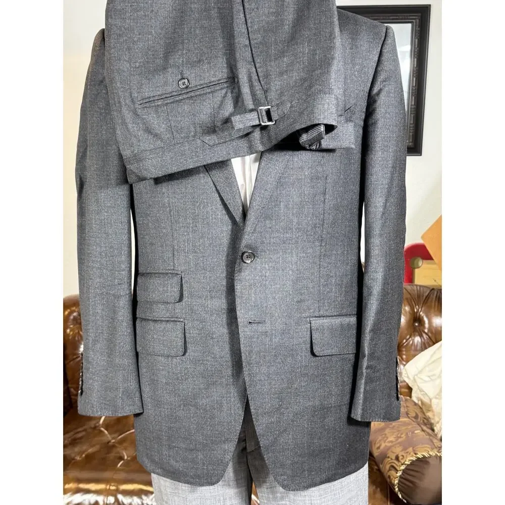 Tom Ford Charcoal Checked Gray Flannel 2Pc Suit Wool 50R 40R 35x29 Trousers EUC